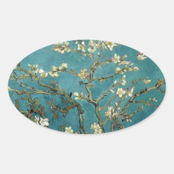 Van Gogh Almond Branches In Bloom Oval Sticker by unique_cases at Zazzle