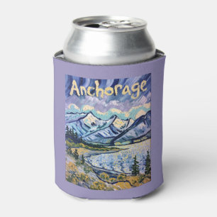 Van Gogh Anchorage Alaska Landscape Vintage Travel Can Cooler