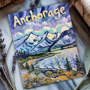Van Gogh Anchorage Alaska Landscape Vintage Travel Holiday Postcard