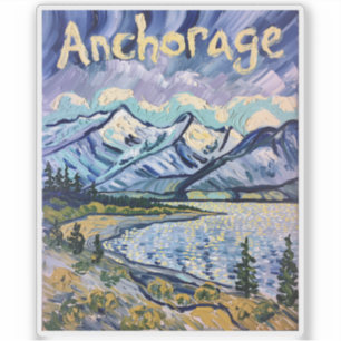 Van Gogh Anchorage Alaska Landscape Vintage Travel Sticker