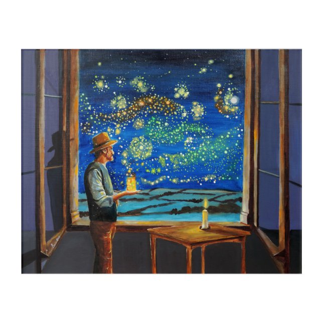 Van Gogh and the starry night fireflies Acrylic Print (Front)