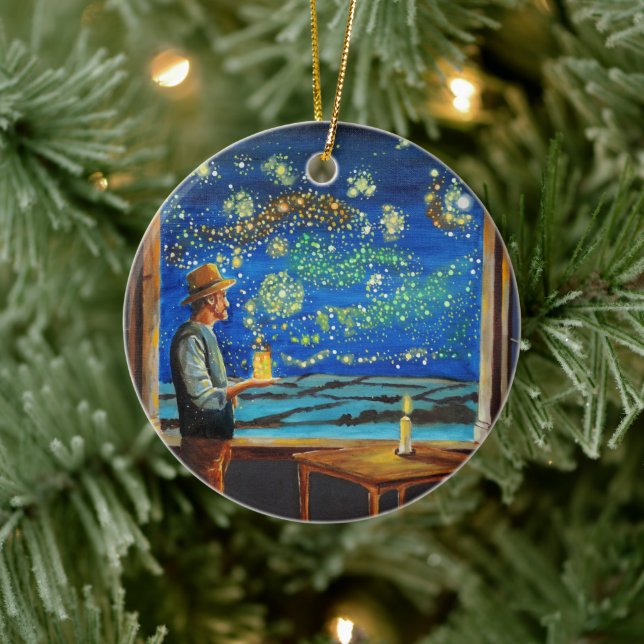 Van Gogh and the starry night fireflies Ceramic Ornament (Tree)