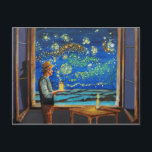 Van Gogh and the starry night fireflies Postcard<br><div class="desc">Van Gogh dreams of the starry night with the fireflies. Originally an oil painting on canvas</div>