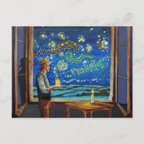 Van Gogh and the starry night fireflies Postcard