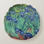 Van Gogh Art Irises Round Pillow<br><div class="desc">Vincent Van Gogh's Artwork "Irises" is featured on this round pillow. Irises is an oil painting by Dutch artist Vincent van Gogh. Painted in 1889, the work is a landscape with a cropped composition and is one of a series of several hundred paintings that van Gogh created at the Saint-Paul-de-Mausole...</div>