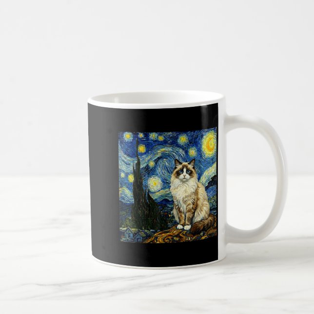 Van Gogh Art Starry Night - Funny Ragdoll Cat Arti Coffee Mug (Right)