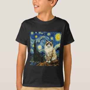 Van Gogh Art Starry Night - Funny Ragdoll Cat Arti T-Shirt