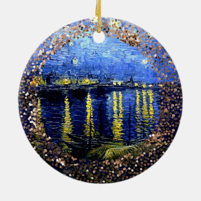 Van Gogh art, Starry Night over the Rhone, Ceramic Ornament (Back)