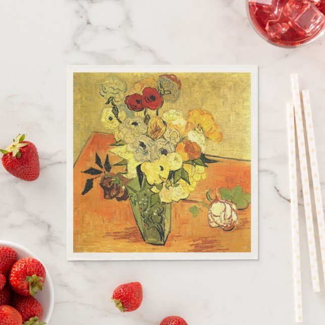 Van Gogh artwork, Japanese Vase with Roses, Napkins (Insitu)