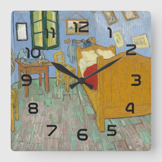 Van Gogh Bedroom in Arles - Classic Yellow & Blue Square Wall Clock (Front)