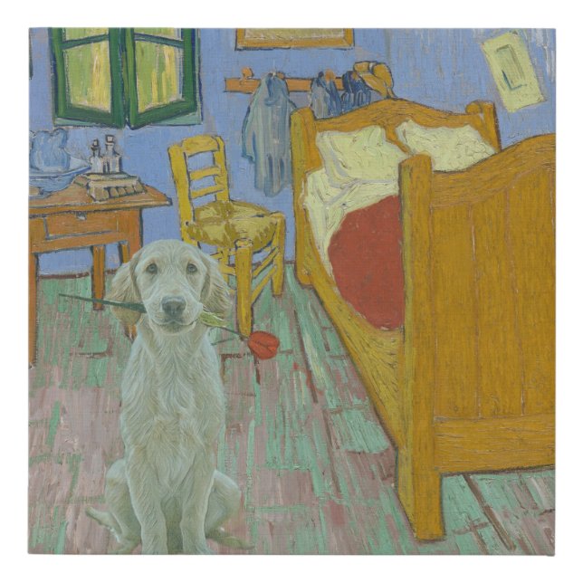 Van Gogh Bedroom with Dog Faux Canvas Print (Front)