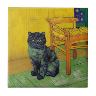 Van Gogh Black Cat Ceramic Tile