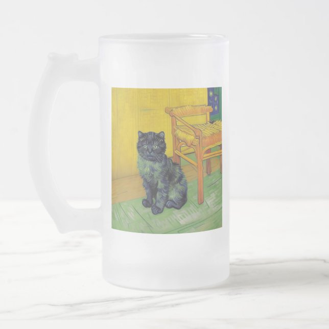 Van Gogh Black Cat Frosted Glass Beer Mug (Left)