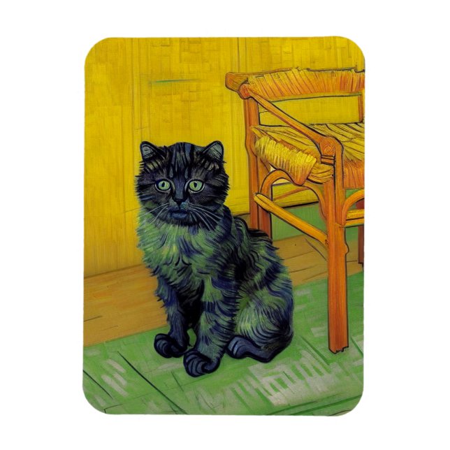 Van Gogh Black Cat Magnet (Vertical)