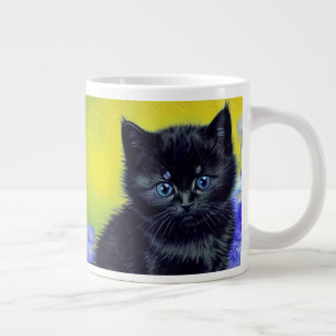 Van Gogh Black Cat Purple Flowers Giant Coffee Mug