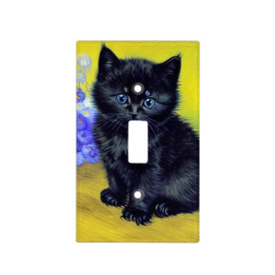 Van Gogh Black Cat Purple Flowers Light Switch Cover