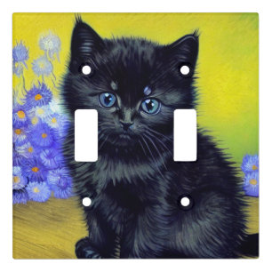Van Gogh Black Cat Purple Flowers Light Switch Cover