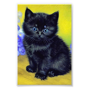 Van Gogh Black Cat Purple Flowers Photo Print