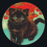 Van Gogh Black Cat Red Flowers Classic Round Sticker<br><div class="desc">Stickers featuring a black cat and red flowers in Van Gogh style! This pretty kitty adorably poses with red flowers. A fabulous gift for cat lovers and Dutch art collectors!</div>