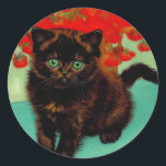 Van Gogh Black Cat Red Flowers Classic Round Sticker<br><div class="desc">Stickers featuring a black cat and red flowers in Van Gogh style! This pretty kitty adorably poses with red flowers. A fabulous gift for cat lovers and Dutch art collectors!</div>