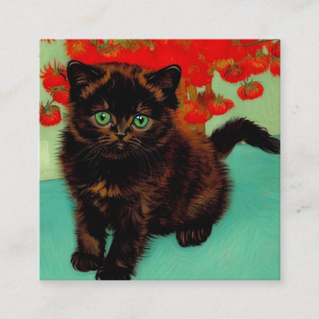 Van Gogh Black Cat Red Flowers Enclosure Card (Front)