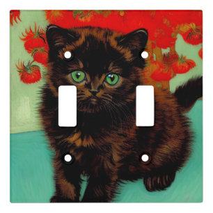Van Gogh Black Cat Red Flowers Light Switch Cover
