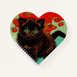 Van Gogh Black Cat Red Flowers Notebook