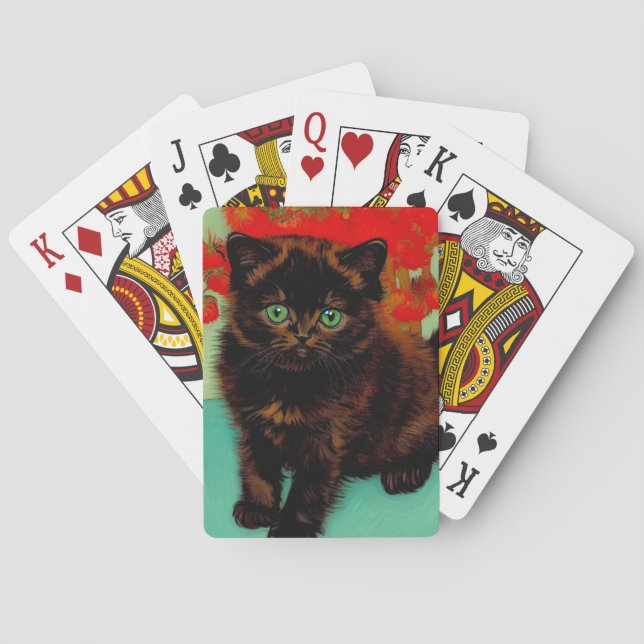 Van Gogh Black Cat Red Flowers Poker Cards (Back)