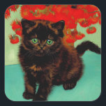 Van Gogh Black Cat Red Flowers Square Sticker<br><div class="desc">Stickers featuring a black cat and red flowers in Van Gogh style! This pretty kitty adorably poses with red flowers. A fabulous gift for cat lovers and Dutch art collectors!</div>