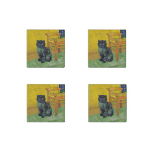 Van Gogh Black Cat Stone Magnet
