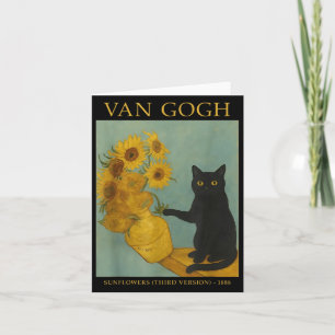 Van Gogh Black Cat With Sunflowers  Card