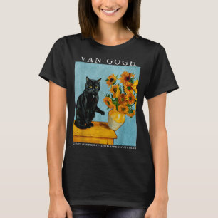 Van Gogh Black Cat With Sunflowers Funny Cat Meme T-Shirt