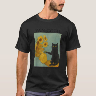 Van Gogh Black Cat with Sunflowers T-Shirt