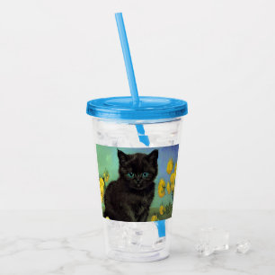 Van Gogh Black Cat Yellow Flowers Acrylic Tumbler