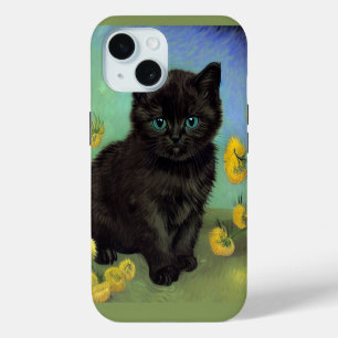 Van Gogh Black Cat Yellow Flowers iPhone 15 Case