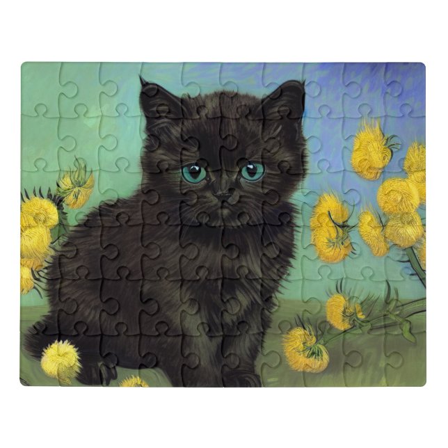 Van Gogh Black Cat Yellow Flowers Jigsaw Puzzle (Puzzle Horizontal)