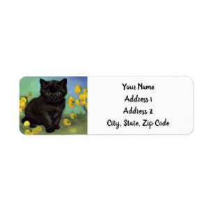 Van Gogh Black Cat Yellow Flowers Label