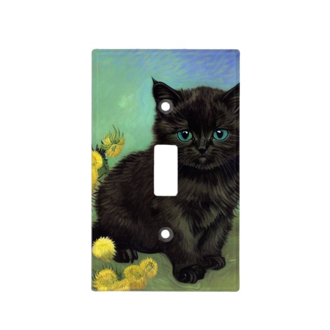 Van Gogh Black Cat Yellow Flowers Light Switch Cover (Front)