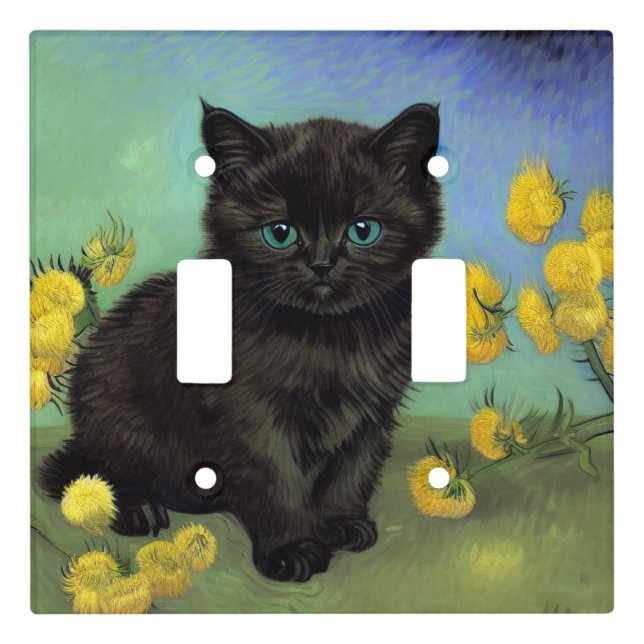 Van Gogh Black Cat Yellow Flowers Light Switch Cover (Front)