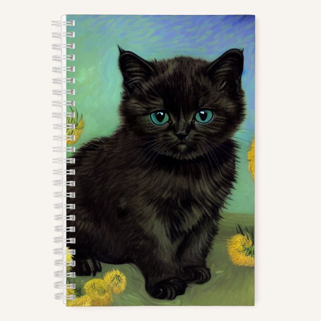 Van Gogh Black Cat Yellow Flowers Notebook (Front)