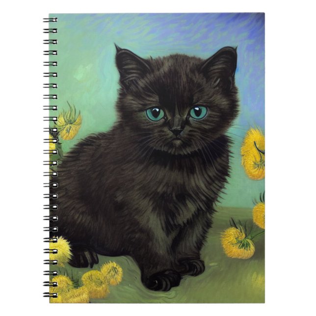 Van Gogh Black Cat Yellow Flowers Notebook (Front)