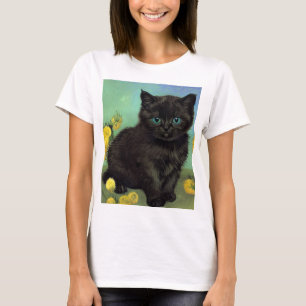 Van Gogh Black Cat Yellow Flowers T-Shirt