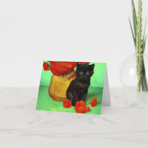Van Gogh Black Kitten Red Flowers Announcement