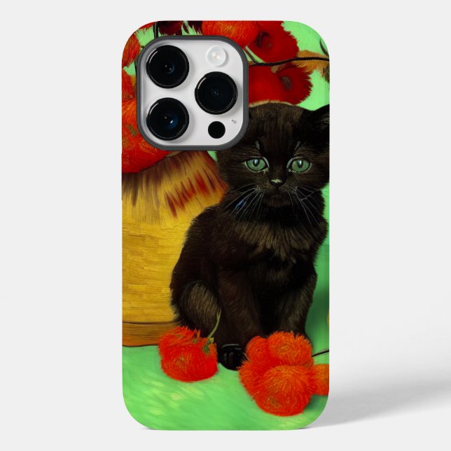 Van Gogh Black Kitten Red Flowers Case-Mate iPhone Case (Back)