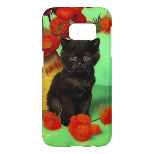 Van Gogh Black Kitten Red Flowers Samsung Galaxy S7 Case
