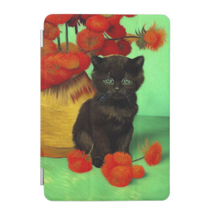 Van Gogh Black Kitten Red Flowers iPad Mini Cover