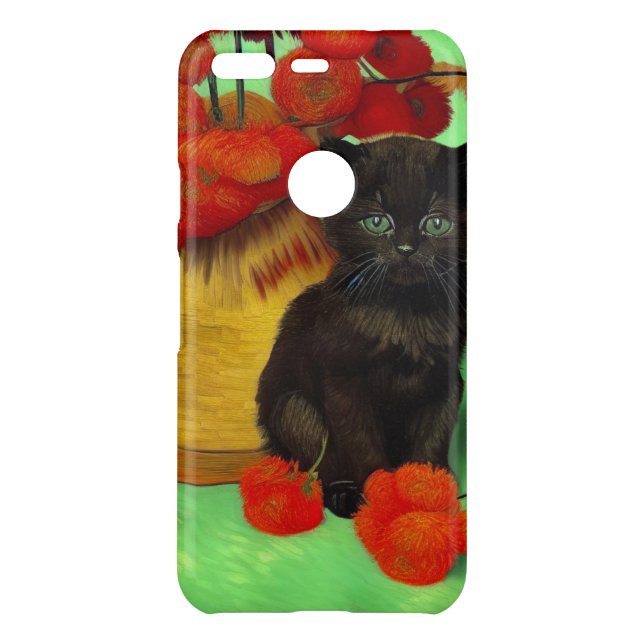 Van Gogh Black Kitten Red Flowers Uncommon Google Pixel Case (Back)