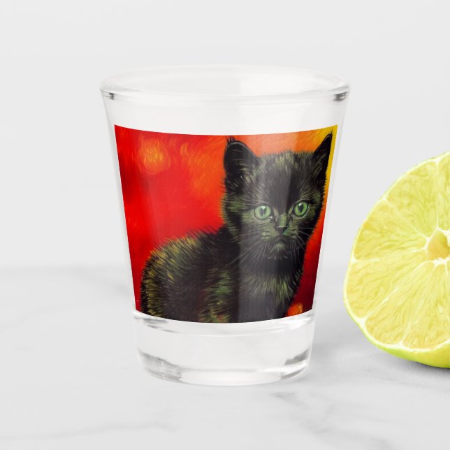 Van Gogh Black Kitten Shot Glass (Front)