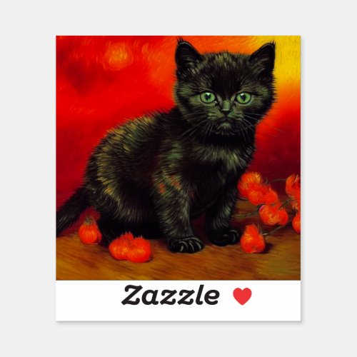 Van Gogh Black Kitten Sticker