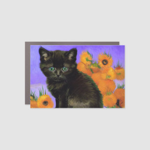Van Gogh Black Kitten with Sunflowers Car Magnet